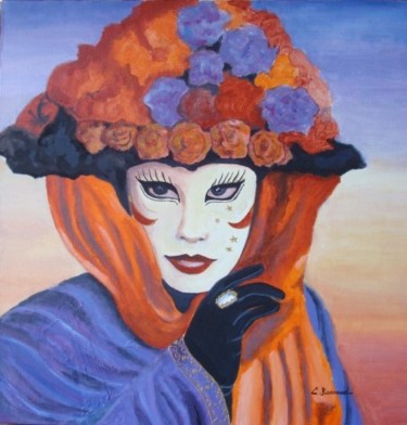 Painting titled "Le masque orange" by Christiane Barnaud, Original Artwork