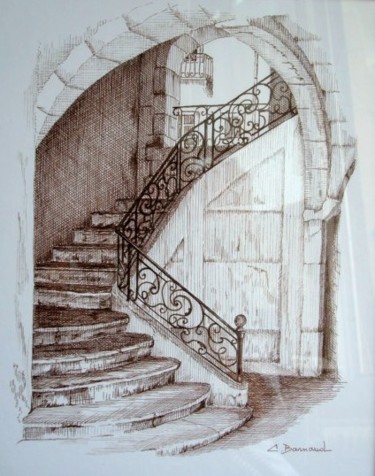 Peinture intitulée "L'escalier de Mme R…" par Christiane Barnaud, Œuvre d'art originale