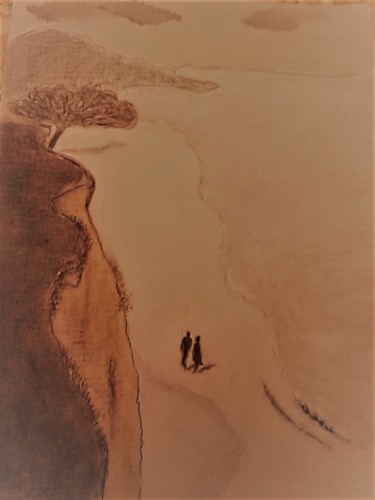 Rysunek zatytułowany „l'isola...” autorstwa Cristina Soffientini, Oryginalna praca, Węgiel drzewny