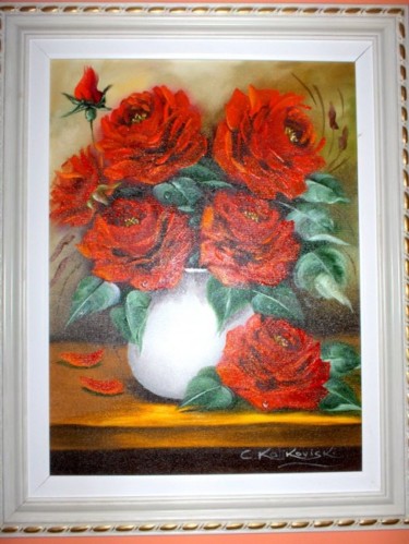 Pintura intitulada "Vaso com rosas." por Cristina Kolikoviski -Cris, Obras de arte originais, Óleo