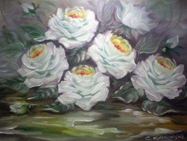 Pintura intitulada "Rosas brancas." por Cristina Kolikoviski -Cris, Obras de arte originais, Óleo