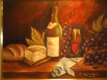 Pintura intitulada "Vinho e uvas." por Cristina Kolikoviski -Cris, Obras de arte originais, Óleo