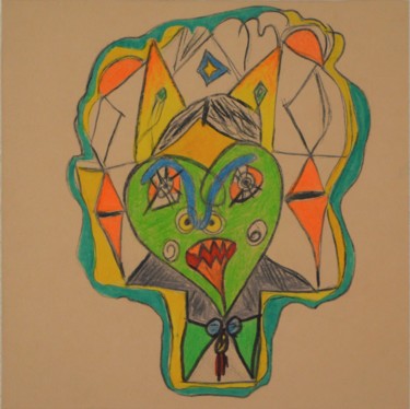 Peinture intitulée "Le masque-cœur 04-2…" par Cristal And Pape, Œuvre d'art originale, Autre