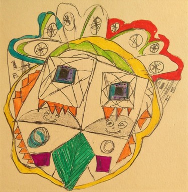 Peinture intitulée "le masque-coq-04-20…" par Cristal And Pape, Œuvre d'art originale, Autre