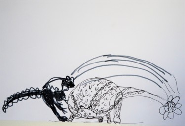 Dessin intitulée "Combat de bêtes sau…" par Cristal And Pape, Œuvre d'art originale