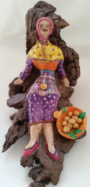 Sculpture titled "panier d'oranges" by Dominique Sarrouy, Original Artwork, Wood