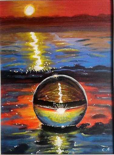 Painting titled "Cristal et Soleil" by Cristel Clavaguera, Original Artwork, Acrylic Mounted on Wood Stretcher frame