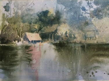 Schilderij getiteld "reflejo" door Cristhian Velasquez Huallpa, Origineel Kunstwerk, Aquarel