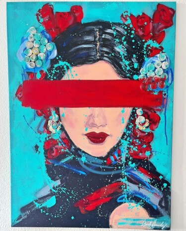 Painting titled "Ojos vendados" by Cristhy Hernandez, Original Artwork, Acrylic Mounted on Wood Stretcher frame