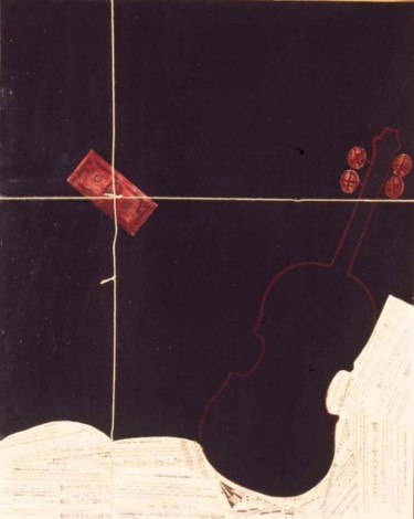 Pintura intitulada "Violino com notas" por Cristina Oliveira, Obras de arte originais, Óleo