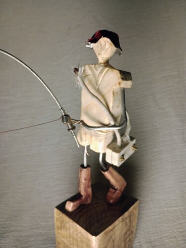 Escultura intitulada "Pescador" por Cristian Bustos, Obras de arte originais, Madeira