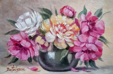 Pintura titulada "Bouquet of peonies" por Cristian Dutulescu, Obra de arte original, Oleo
