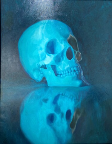 Painting titled "Skull 1" by Cristiano Felismina, Original Artwork, Oil Mounted on Wood Stretcher frame