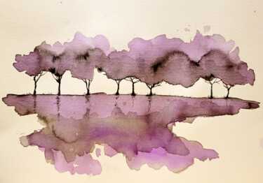 Ζωγραφική με τίτλο "Purple landscape" από Cristina Barbato, Αυθεντικά έργα τέχνης, Μελάνι