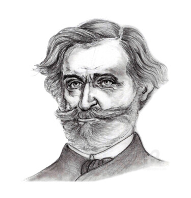 Drawing titled "Giuseppe Verdi - ét…" by Cristina Barbato, Original Artwork, Graphite