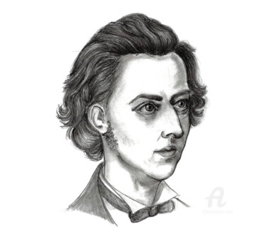 Рисунок под названием "Frédéric Chopin - é…" - Cristina Barbato, Подлинное произведение искусства, Графит