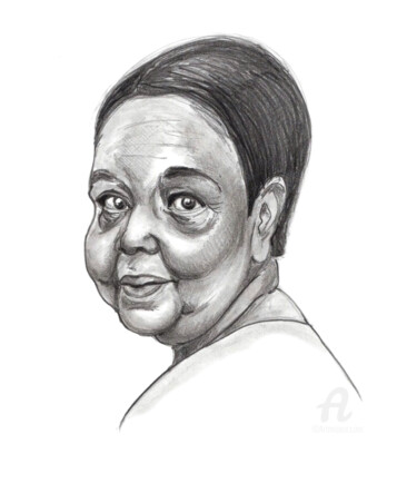 Рисунок под названием "Cesaria Evora - étu…" - Cristina Barbato, Подлинное произведение искусства, Графит