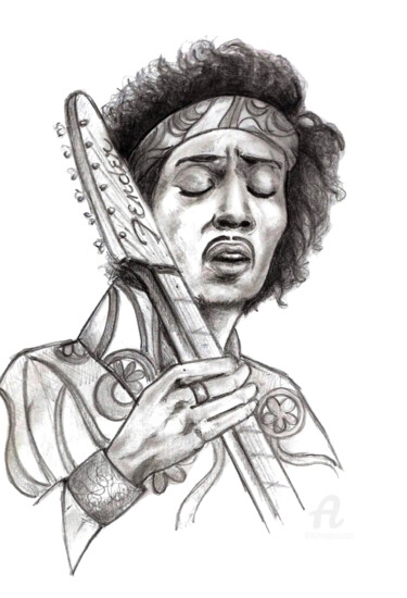 Drawing titled "Jimi Hendrix - étude" by Cristina Barbato, Original Artwork, Graphite