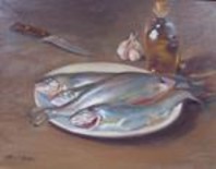 Pintura titulada "Bodegon de pescado" por Cristina Cassy Tibón, Obra de arte original