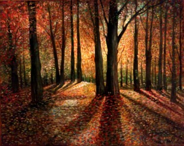 Pittura intitolato "autunno  nel  bosco" da Cristina De Biasio, Opera d'arte originale, Olio