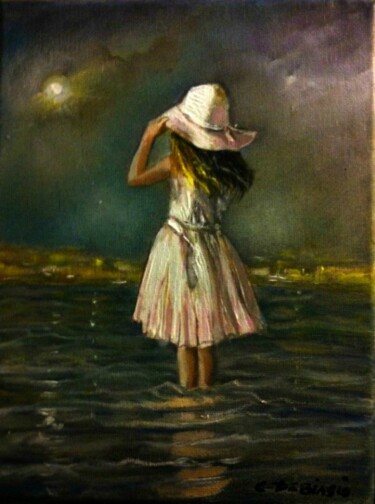 Pittura intitolato "notte  al  mare" da Cristina De Biasio, Opera d'arte originale, Olio
