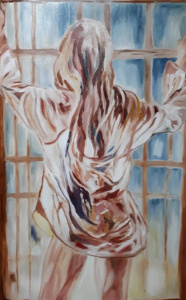 Painting titled "Waiting" by Cristina Dumitriu, Original Artwork, Oil