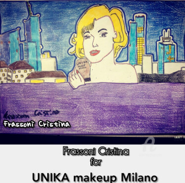 Digitale Kunst mit dem Titel "UNIKA Pop Art Milano" von Cristina Frassoni, Original-Kunstwerk, Conté-Buntstifte