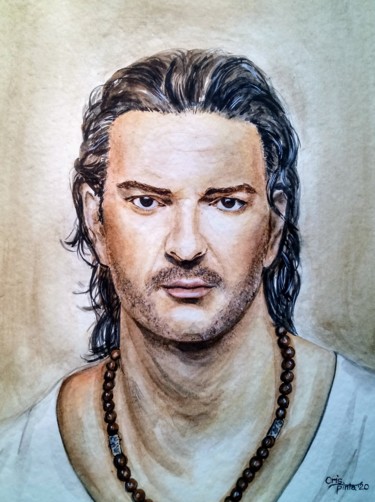 Malerei mit dem Titel "retrato arjona" von Cristina Montoya, Original-Kunstwerk, Aquarell