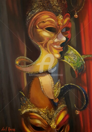 Painting titled "Tus máscaras (venec…" by Cristina Del Rosso, Original Artwork, Oil