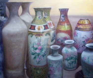 Schilderij getiteld "Porcelanas chinas a…" door Cristina Del Rosso, Origineel Kunstwerk, Olie