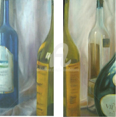 Pintura titulada "Botellas de vino 1…" por Cristina Del Rosso, Obra de arte original, Oleo