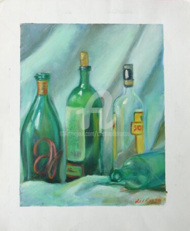 Ζωγραφική με τίτλο "Bodegón con botella…" από Cristina Del Rosso, Αυθεντικά έργα τέχνης, Λάδι