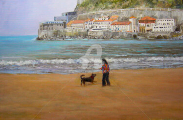 Painting titled "Playa en invierno…" by Cristina Del Rosso, Original Artwork, Oil