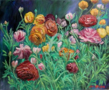 Painting titled "Ranúnculos (Butterc…" by Cristina Del Rosso, Original Artwork, Oil