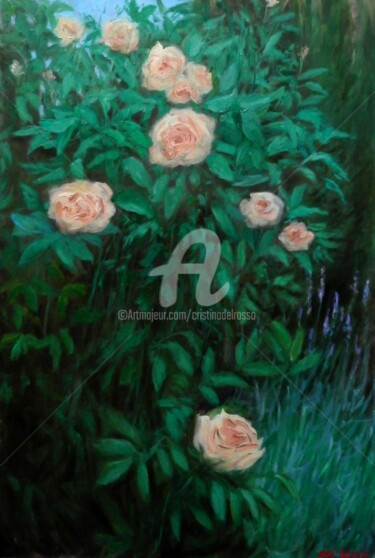 Schilderij getiteld "Rosas trepadoras (C…" door Cristina Del Rosso, Origineel Kunstwerk, Olie