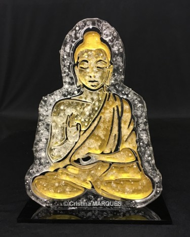 Sculpture titled "Golden Buddha" by Cristina Marquès, Original Artwork, Plastic