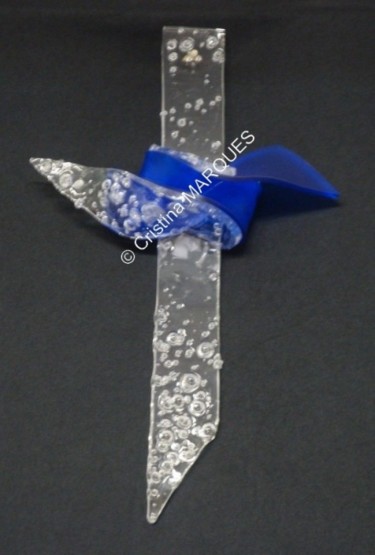 Sculpture titled "Blue Cross" by Cristina Marquès, Original Artwork, Plastic