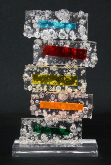 Sculpture titled "Rainbow Ice Tower" by Cristina Marquès, Original Artwork, Plastic