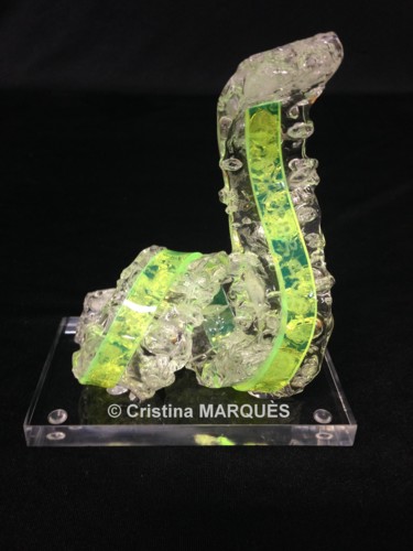 Sculpture titled "Green Snaky" by Cristina Marquès, Original Artwork, Plastic