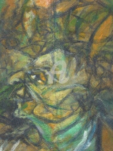 Drawing titled "Retrato en verdes" by Cristina Vidal, Original Artwork