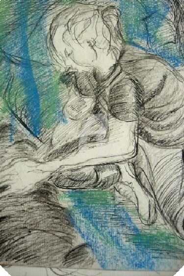 Drawing titled "Niña y perro" by Cristina Vidal, Original Artwork