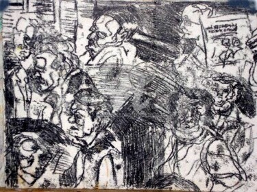 Drawing titled "Viajeros del tren II" by Cristina Vidal, Original Artwork