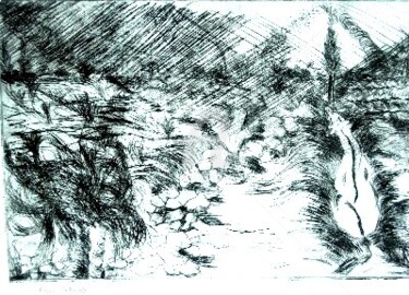 Drawing titled "Paisaje con caballo" by Cristina Vidal, Original Artwork