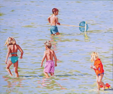 Pintura intitulada "baignade des enfants" por Christelle Vaesken, Obras de arte originais, Acrílico