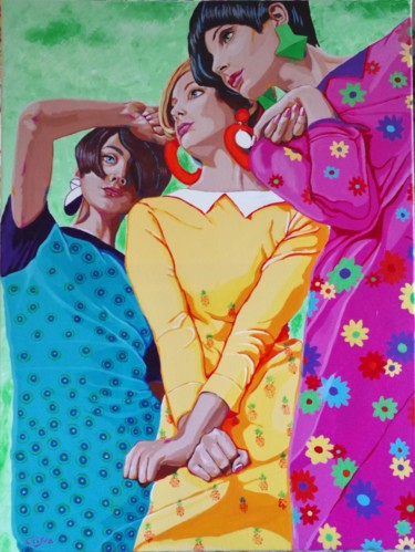 Peinture intitulée "femme des années 60" par Christelle Vaesken, Œuvre d'art originale, Acrylique