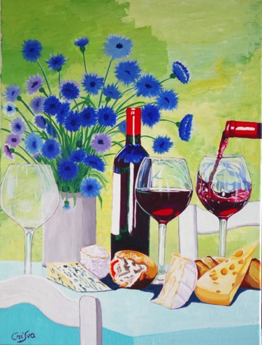 Painting titled "vin-et-fromage-a-la…" by Christelle Vaesken, Original Artwork, Acrylic