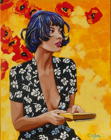 Peinture intitulée "une lectrice" par Christelle Vaesken, Œuvre d'art originale, Acrylique
