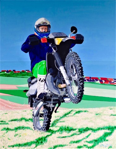 Pittura intitolato "leandre et sa moto" da Christelle Vaesken, Opera d'arte originale, Acrilico