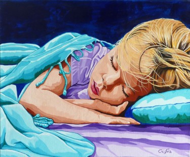 Painting titled "sommeil d'enfant" by Christelle Vaesken, Original Artwork, Acrylic