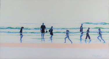 Peinture intitulée "silhouettes bleues…" par Christelle Vaesken, Œuvre d'art originale, Acrylique